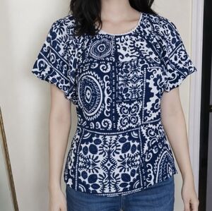 Navy Blue Patterned Women's Top